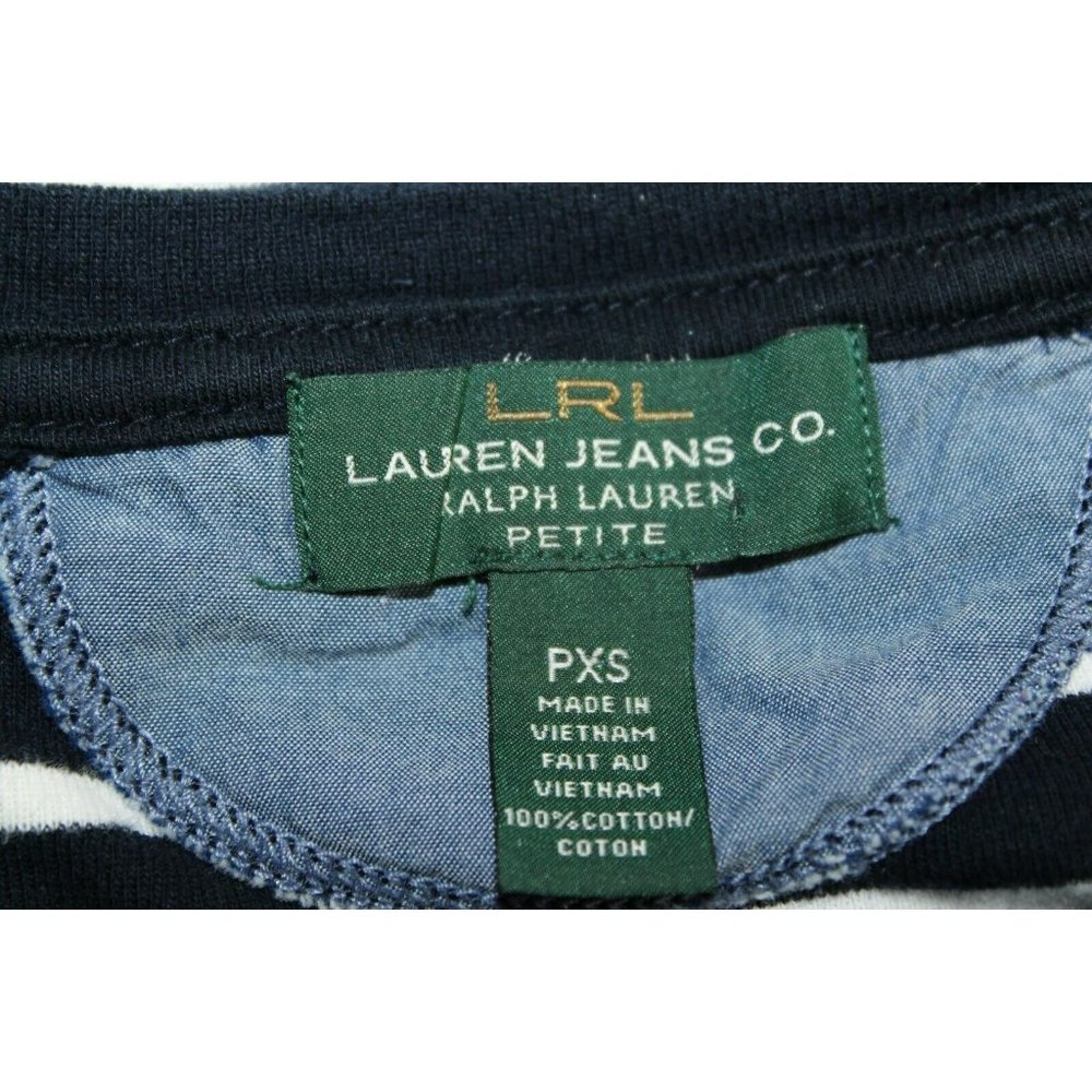 Lauren Ralph Lauren Womens Blue White Striped Cotton Long Sleeve Top PXS - Picture 5 of 5